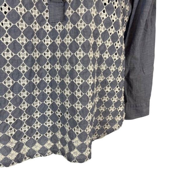 Ann Taylor Loft Softened Shirt Eyelet Embroidered Long Sleeve Button Up Top sz M - Picture 5 of 16